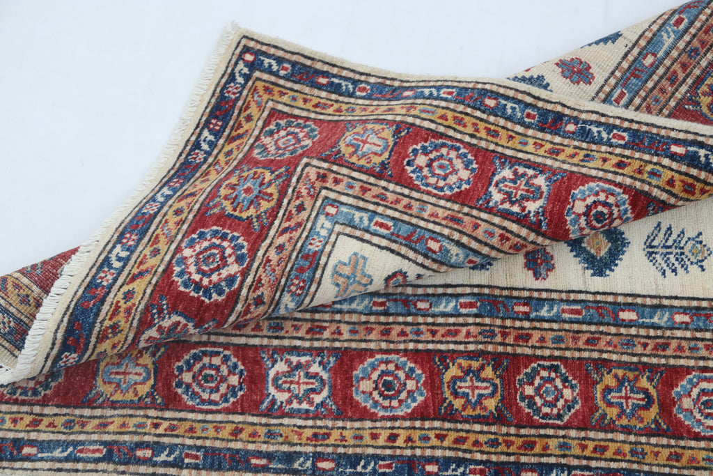 2.5x4 Beige Super Kazak Geometric Area Rug | Handmade Wool & Cotton Rug