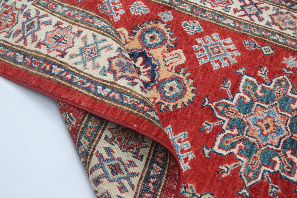 2.5x4 Red Super Kazak Geometric Area Rug | Handmade Wool & Cotton Rug