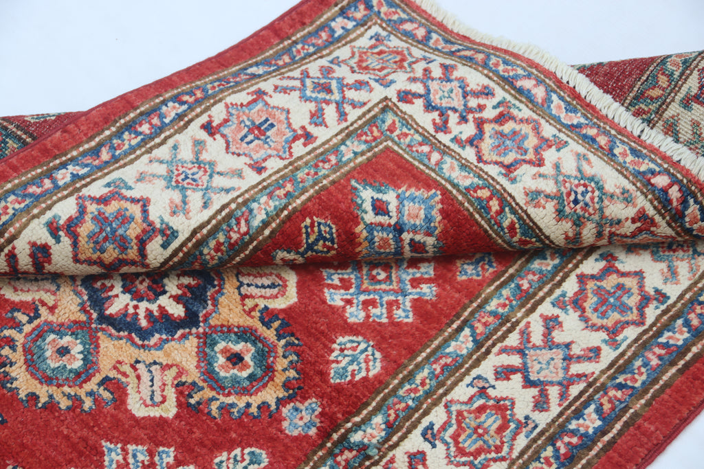 2.5x4 Red Super Kazak Geometric Area Rug | Handmade Wool & Cotton Rug
