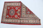 2.5x4 Red Super Kazak Geometric Area Rug | Handmade Wool & Cotton Rug