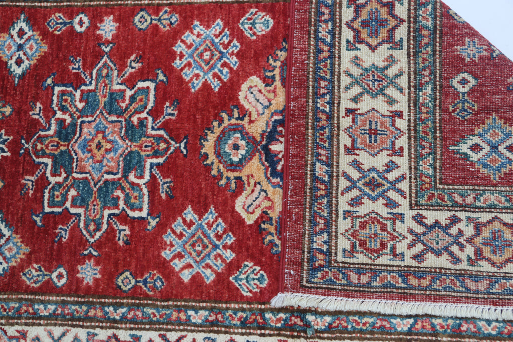 2.5x4 Red Super Kazak Geometric Area Rug | Handmade Wool & Cotton Rug