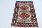 2.5x4 Beige Super Kazak Geometric Area Rug | Handmade Wool & Cotton Rug