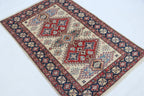 2.5x4 Beige Super Kazak Geometric Area Rug | Handmade Wool & Cotton Rug