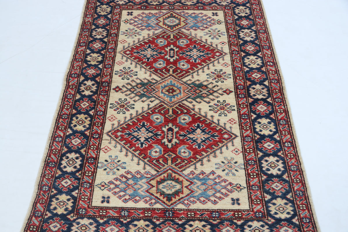 2.5x4 Beige Super Kazak Geometric Area Rug | Handmade Wool & Cotton Rug