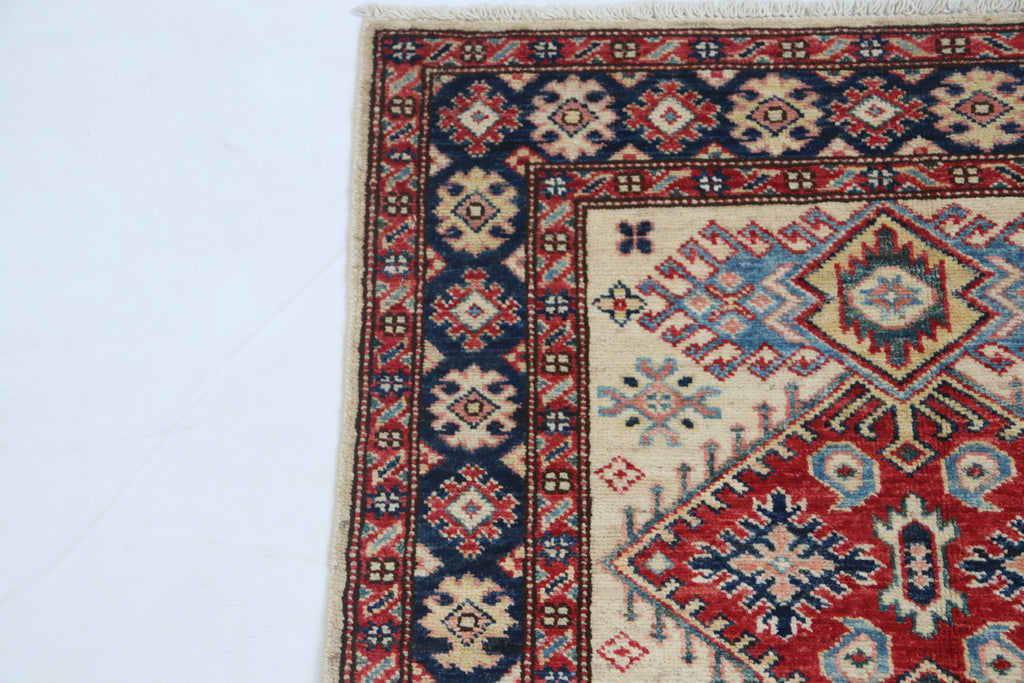 2.5x4 Beige Super Kazak Geometric Area Rug | Handmade Wool & Cotton Rug