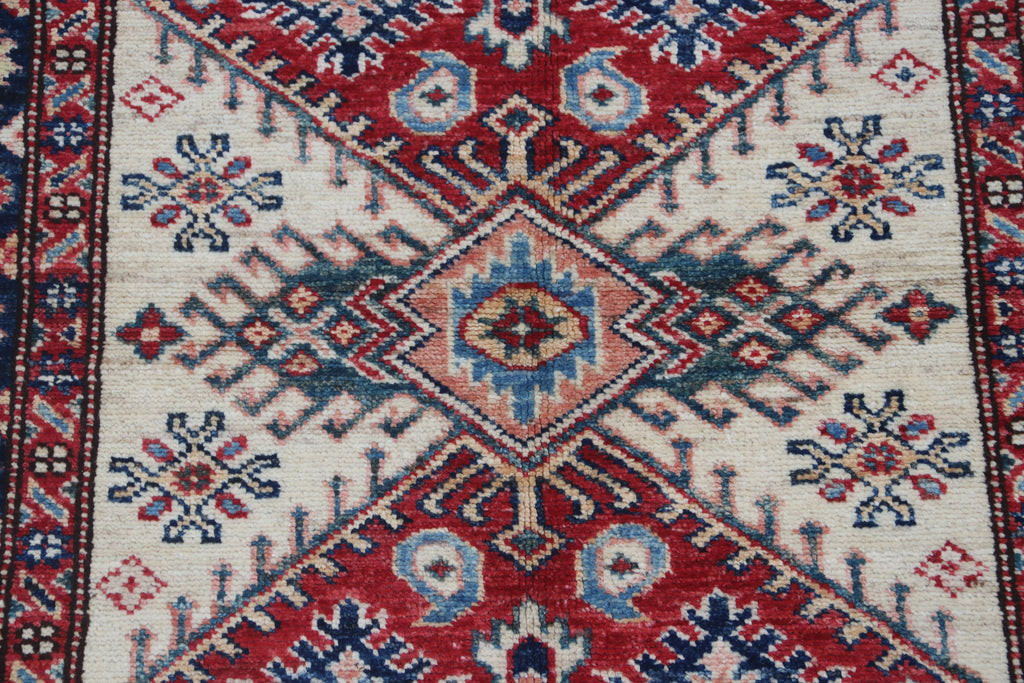 2.5x4 Beige Super Kazak Geometric Area Rug | Handmade Wool & Cotton Rug