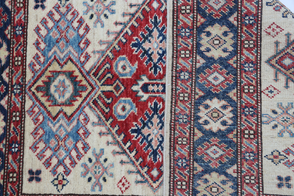 2.5x4 Beige Super Kazak Geometric Area Rug | Handmade Wool & Cotton Rug