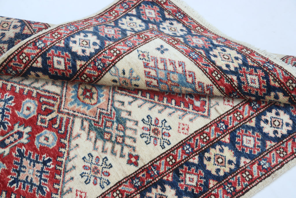 2.5x4 Beige Super Kazak Geometric Area Rug | Handmade Wool & Cotton Rug