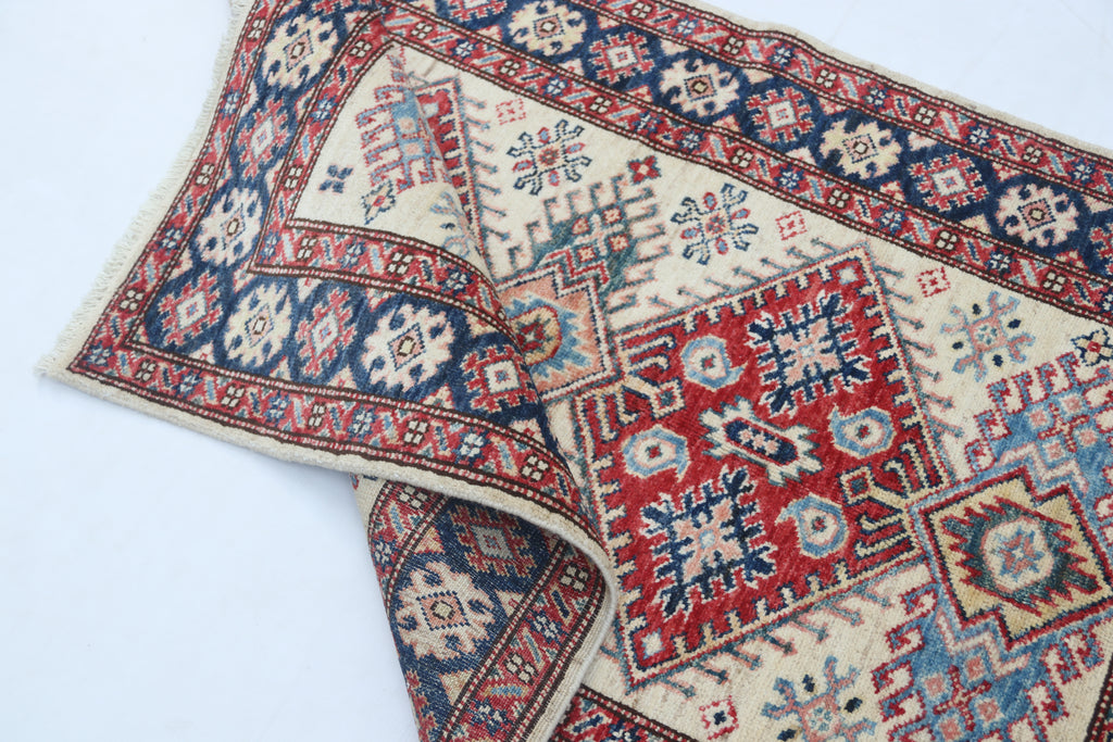 2.5x4 Beige Super Kazak Geometric Area Rug | Handmade Wool & Cotton Rug