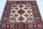 3.5x3.5 Beige Super Kazak Geometric Area Rug | Handmade Wool & Cotton Rug