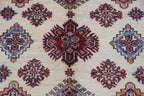 3.5x3.5 Beige Super Kazak Geometric Area Rug | Handmade Wool & Cotton Rug