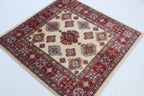 3.5x3.5 Beige Super Kazak Geometric Area Rug | Handmade Wool & Cotton Rug