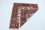 3.5x3.5 Beige Super Kazak Geometric Area Rug | Handmade Wool & Cotton Rug