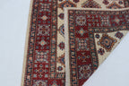 3.5x3.5 Beige Super Kazak Geometric Area Rug | Handmade Wool & Cotton Rug