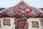 3.5x3.5 Beige Super Kazak Geometric Area Rug | Handmade Wool & Cotton Rug