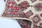 3.5x3.5 Beige Super Kazak Geometric Area Rug | Handmade Wool & Cotton Rug