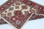 3.5x3.5 Beige Super Kazak Geometric Area Rug | Handmade Wool & Cotton Rug
