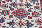 5.5x8 Beige Super Kazak Geometric Area Rug | Handmade Wool & Cotton Rug