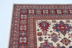 5.5x8 Beige Super Kazak Geometric Area Rug | Handmade Wool & Cotton Rug