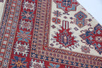 5.5x8 Beige Super Kazak Geometric Area Rug | Handmade Wool & Cotton Rug