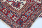 5.5x8 Beige Super Kazak Geometric Area Rug | Handmade Wool & Cotton Rug