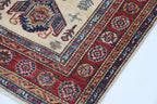 2.5x4 Beige Super Kazak Geometric Area Rug | Handmade Wool & Cotton Rug