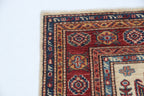 2.5x4 Beige Super Kazak Geometric Area Rug | Handmade Wool & Cotton Rug