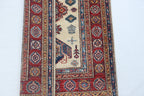 2.5x4 Beige Super Kazak Geometric Area Rug | Handmade Wool & Cotton Rug