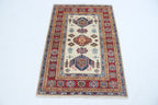 5x6 Beige Super Kazak Geometric Area Rug | Handmade Wool & Cotton Rug