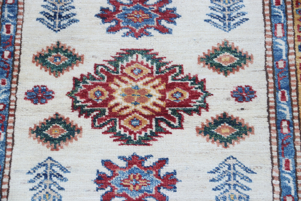 2.5x4 Beige Super Kazak Geometric Area Rug | Handmade Wool & Cotton Rug