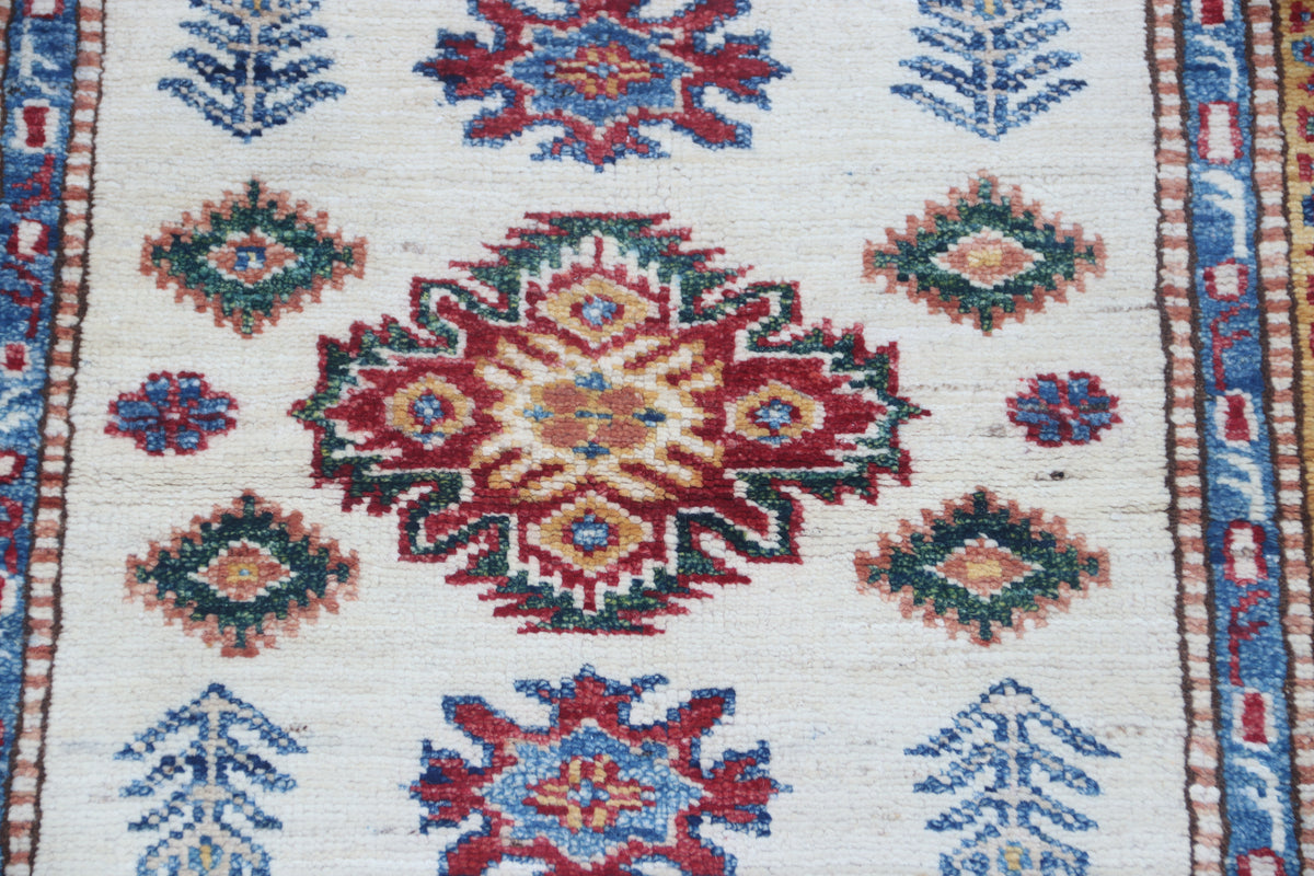 2.5x4 Beige Super Kazak Geometric Area Rug | Handmade Wool & Cotton Rug