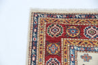 5x6 Beige Super Kazak Geometric Area Rug | Handmade Wool & Cotton Rug