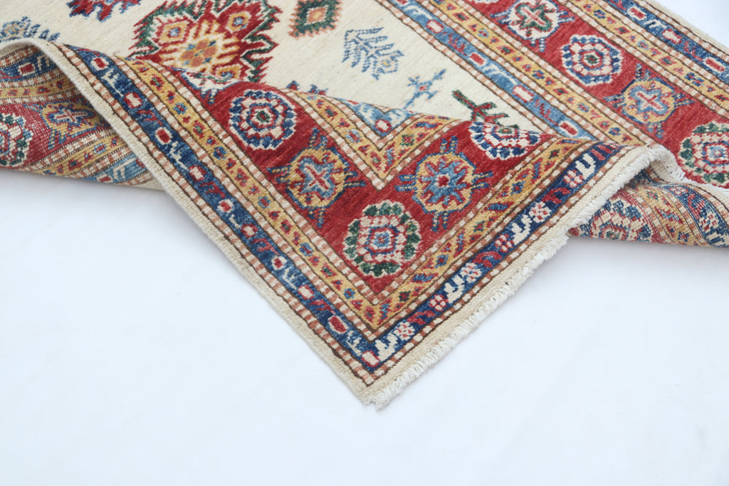 2.5x4 Beige Super Kazak Geometric Area Rug | Handmade Wool & Cotton Rug