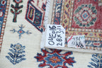 2.5x4 Beige Super Kazak Geometric Area Rug | Handmade Wool & Cotton Rug