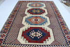 6.5x9.5 Beige Super Kazak Geometric Area Rug | Handmade Wool & Cotton Rug