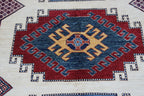 6.5x9.5 Beige Super Kazak Geometric Area Rug | Handmade Wool & Cotton Rug