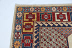 6.5x9.5 Beige Super Kazak Geometric Area Rug | Handmade Wool & Cotton Rug