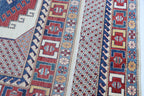 6.5x9.5 Beige Super Kazak Geometric Area Rug | Handmade Wool & Cotton Rug