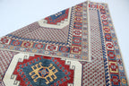 6.5x9.5 Beige Super Kazak Geometric Area Rug | Handmade Wool & Cotton Rug
