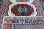 6.5x9.5 Beige Super Kazak Geometric Area Rug | Handmade Wool & Cotton Rug