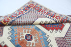 6.5x9.5 Beige Super Kazak Geometric Area Rug | Handmade Wool & Cotton Rug