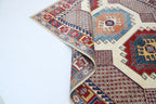 6.5x9.5 Beige Super Kazak Geometric Area Rug | Handmade Wool & Cotton Rug