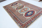 5.5x8 Beige Super Kazak Geometric Area Rug | Handmade Wool & Cotton Rug