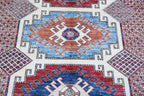 5.5x8 Beige Super Kazak Geometric Area Rug | Handmade Wool & Cotton Rug