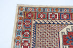 5.5x8 Beige Super Kazak Geometric Area Rug | Handmade Wool & Cotton Rug