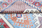 5.5x8 Beige Super Kazak Geometric Area Rug | Handmade Wool & Cotton Rug