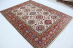 5.5x8 Beige Super Kazak Geometric Area Rug | Handmade Wool & Cotton Rug