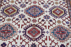 5.5x8 Beige Super Kazak Geometric Area Rug | Handmade Wool & Cotton Rug