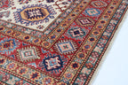 5.5x8 Beige Super Kazak Geometric Area Rug | Handmade Wool & Cotton Rug