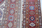 5.5x8 Beige Super Kazak Geometric Area Rug | Handmade Wool & Cotton Rug